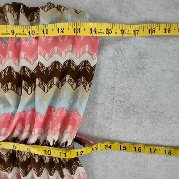 Rue 21 Women's Coral & Brown Geo Stripe Strapless Maxi Dress Size L - Picture 8 of 11